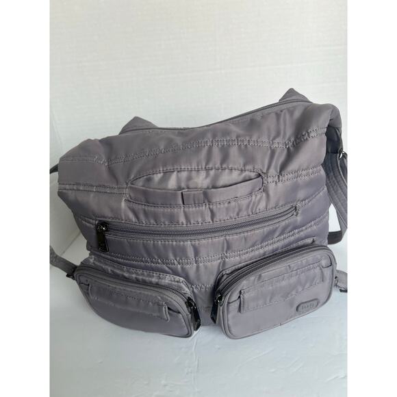 Lug Zipliner Gray Nylon Convertible Hobo Crossbody Travel Versatile Bag Purse - Picture 7 of 14